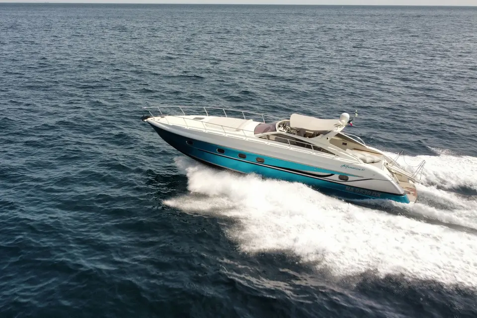 Charter boat travelling across the Tyrrhenian Sea