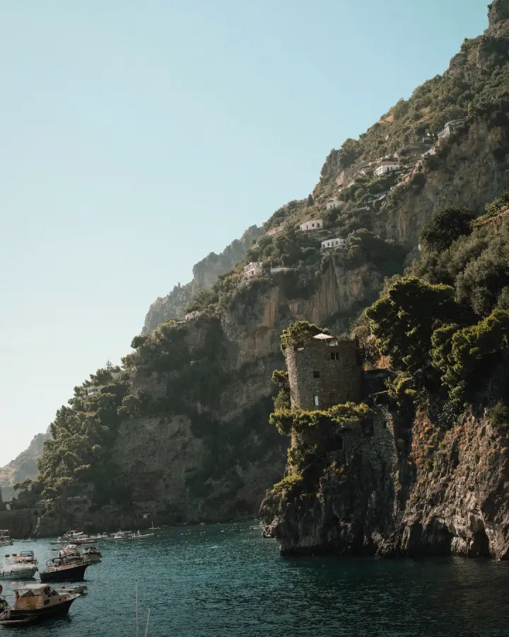 Boats below the cliffs of the Amalfi Coast